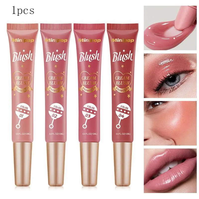 4-color Liquid Powder Blusher Eye Shadow, Lip and Cheek Dual Purpose Cosmetic Natural Highlight Suitable for Beginners and Daily Makeup