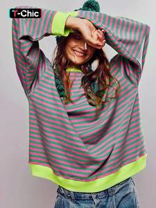 women's colorblock striped print contrast binding drop shoulder sweatshirt, casual long sleeve round neck pullover for fall & winter, ladies clothes for daily wear, t shirts for women, go out tops, longsleeves sweatshirts women, clothes for women