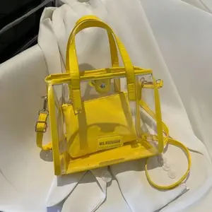 Large Capacity Fashion Transparent Handbag, Jelly Beach Bag, Letter Design Women's Backpack, Single Shoulder Tote Bag