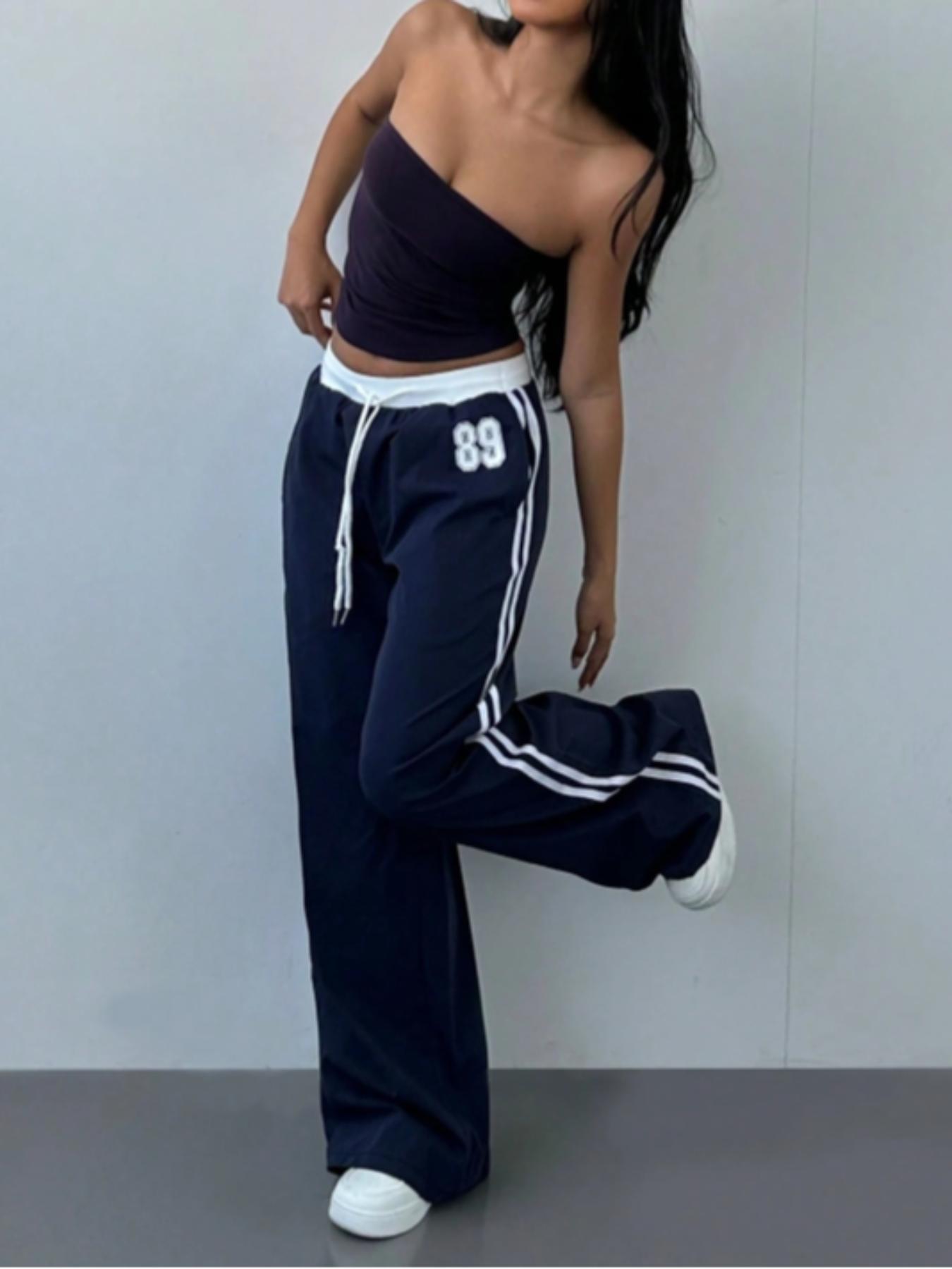 Women's Striped Side Sweatpants, Casual Comfy Wide Leg Trousers for Daily Wear, Ladies Bottoms for All Seasons Pants, Athleisure Style Bottoms