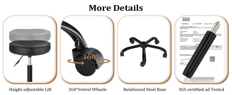 OmySalon Rolling Stool with Wheels, Hydraulic Massage Chair, Heart-Shaped Adjustable Salon Stool, Swivel Stools for Hair Stylist, Vanity SPA, Bar, Barber, Home Office, Tattoo