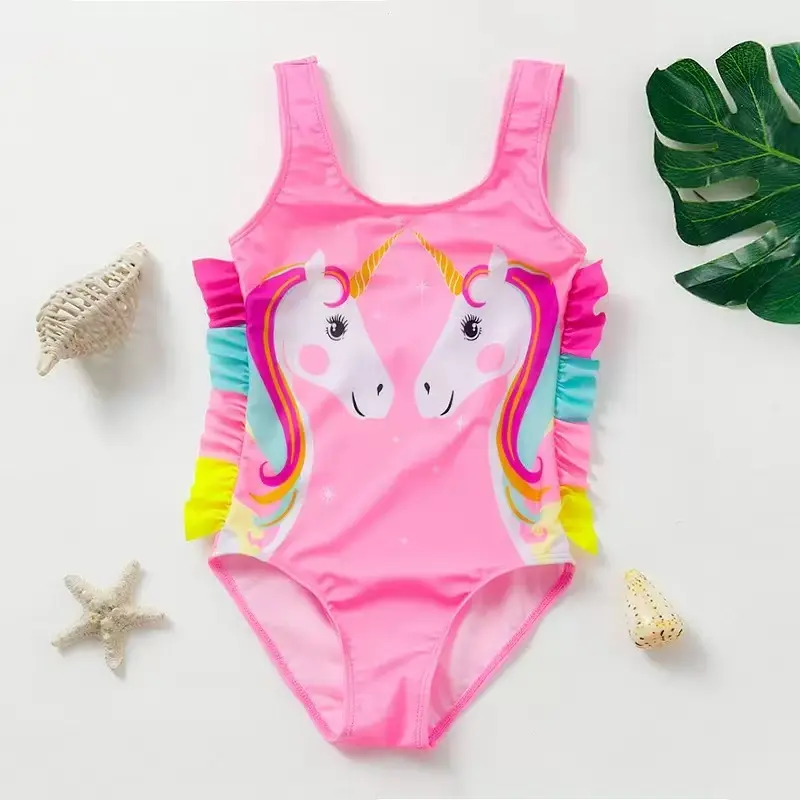 New girls' swimsuit Cartoon unicorn print girls' one-piece swimsuit