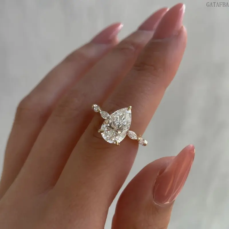 New European Style Teardrop Zircon Ring, Minimalist Large Zircon Finger Band for Women