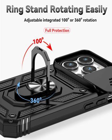 SunStory Compatible with iPhone 15 Case with HD Screen Protector & Slide Camera Cover & Rotated Ring Kickstand, [Military-Grade] Phone Case for iPhone 15,Red