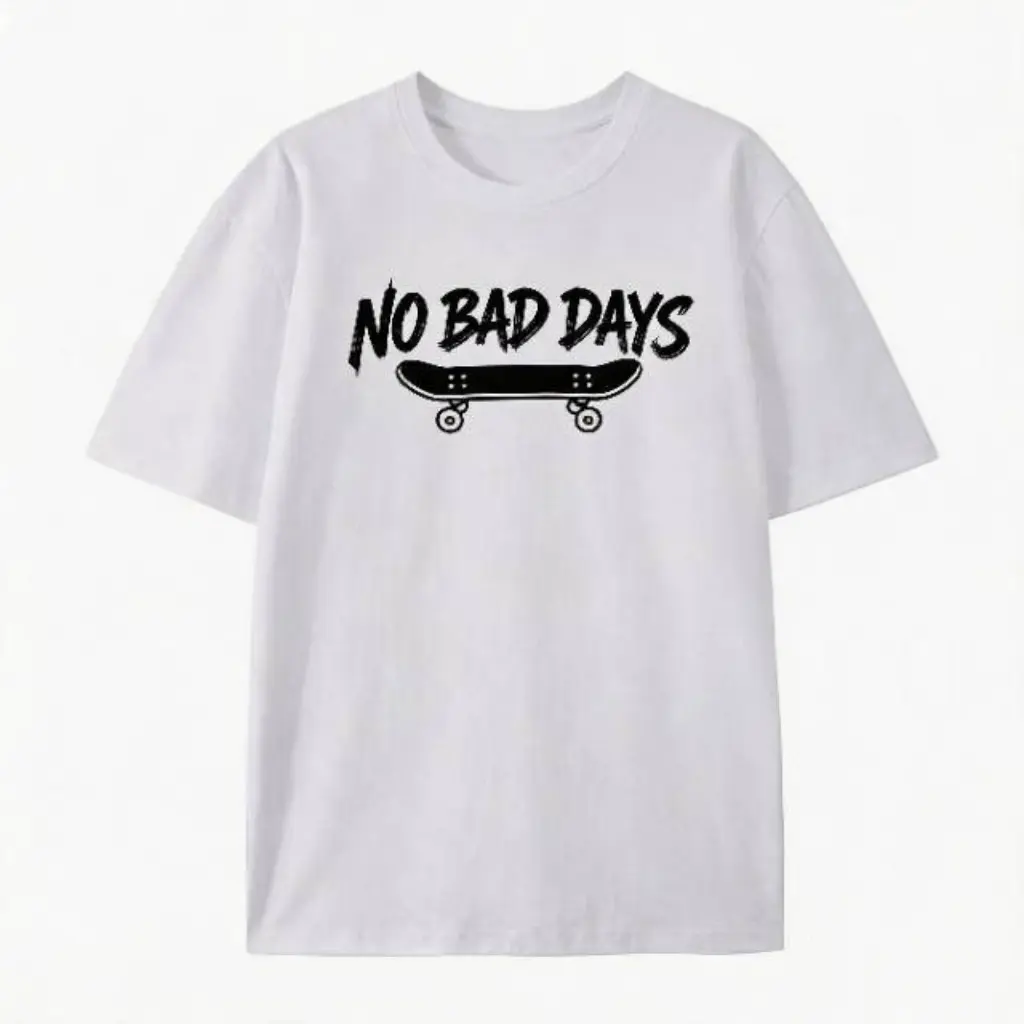 No Bad Days Simple Skateboard Graphic Oversized Cotton T-Shirt, Streetwear Fashion Outfit, Comfort Cute Tee, Best Gift For Skater Him Her, Holiday Present For Family Friends