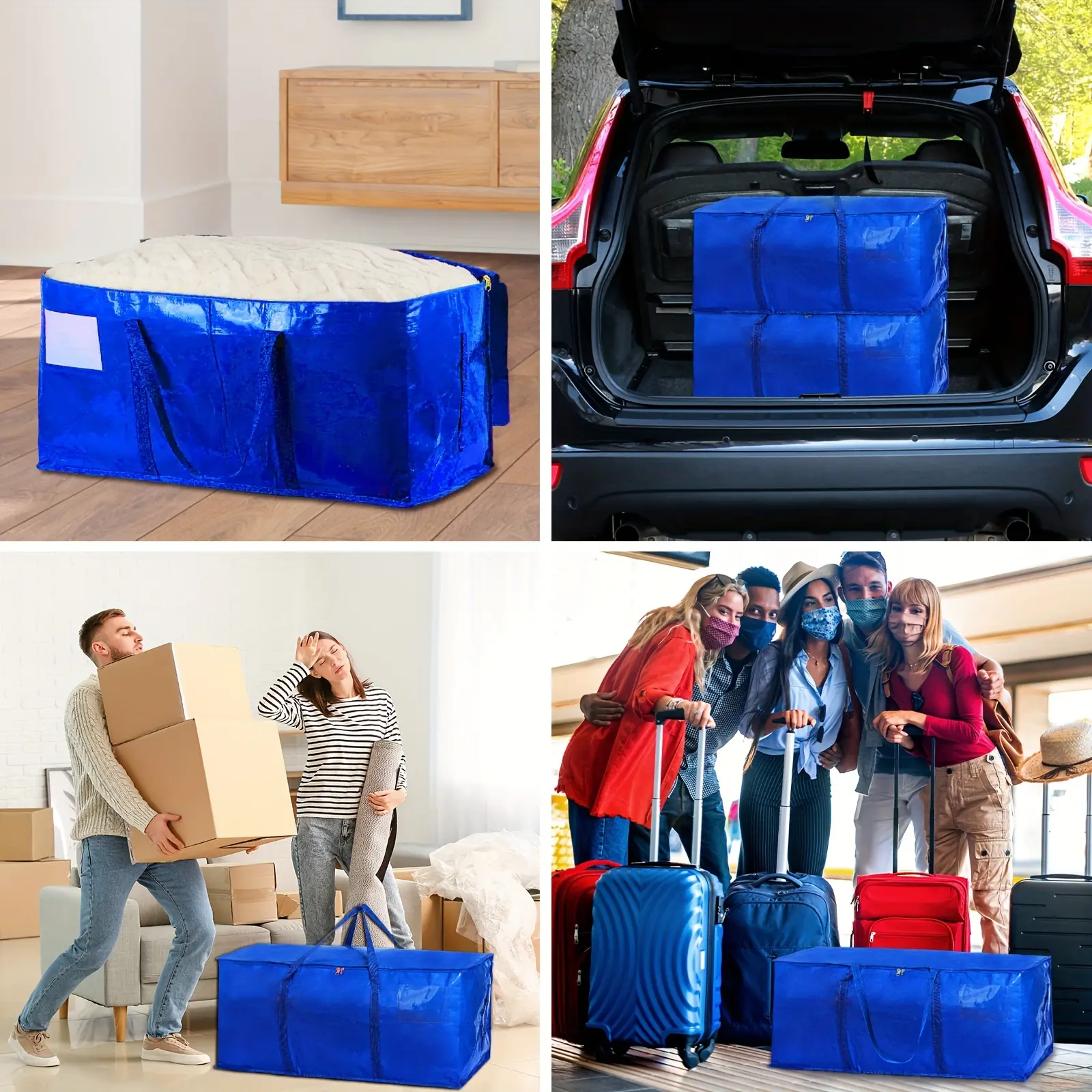 12 Pcs Extra Large Moving Bags with Zippers & Carrying Handles, 22.19 Gal Heavy-Duty Storage Tote Alternative to Moving Boxes for Space Saving