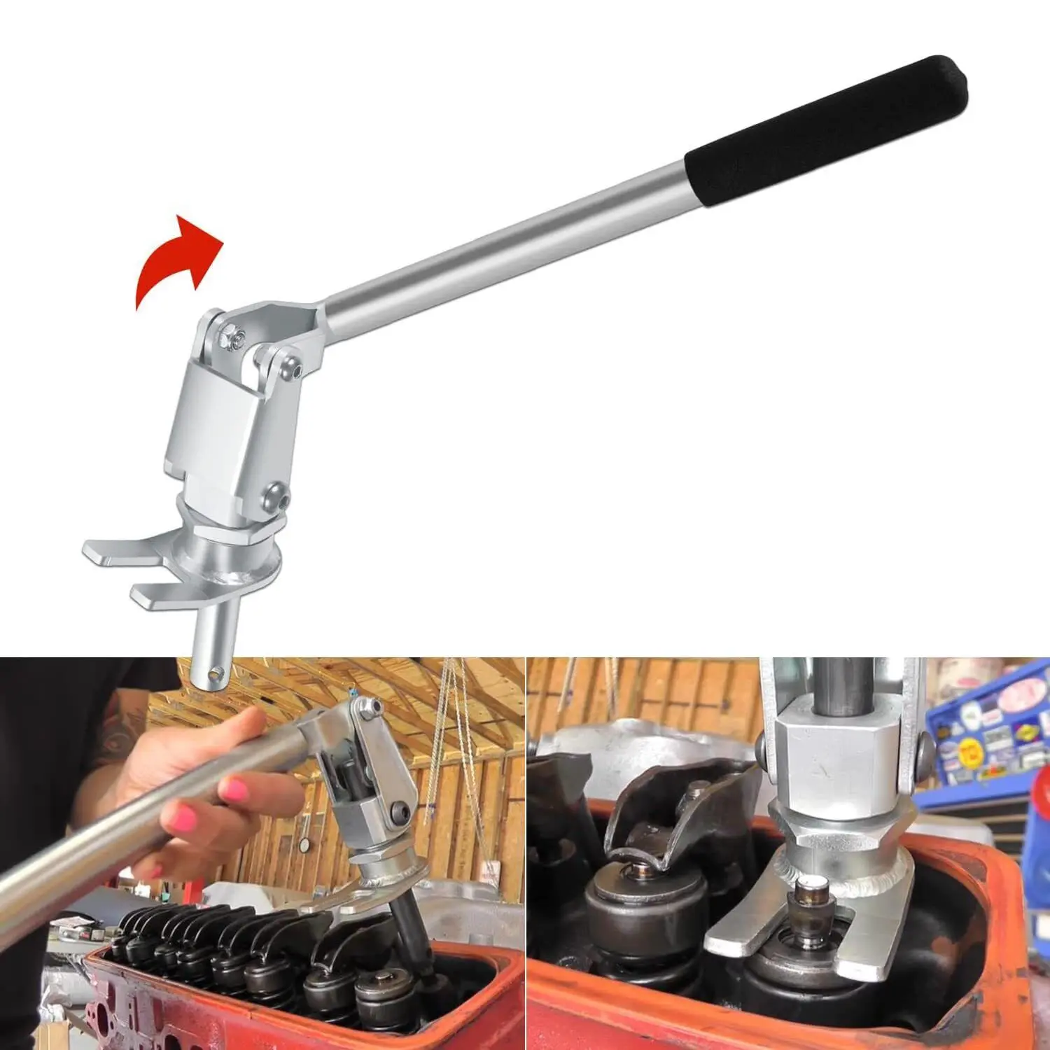 Heavy Steel Stud Mount Valve Spring Compressor (Model 66784) - 3/8" & 7/16" Rocker Stud Compatibility, 360° Handle Rotation, Anti-Slip, Corrosion Protection, Labor-Saving for Spring Removal & Installation