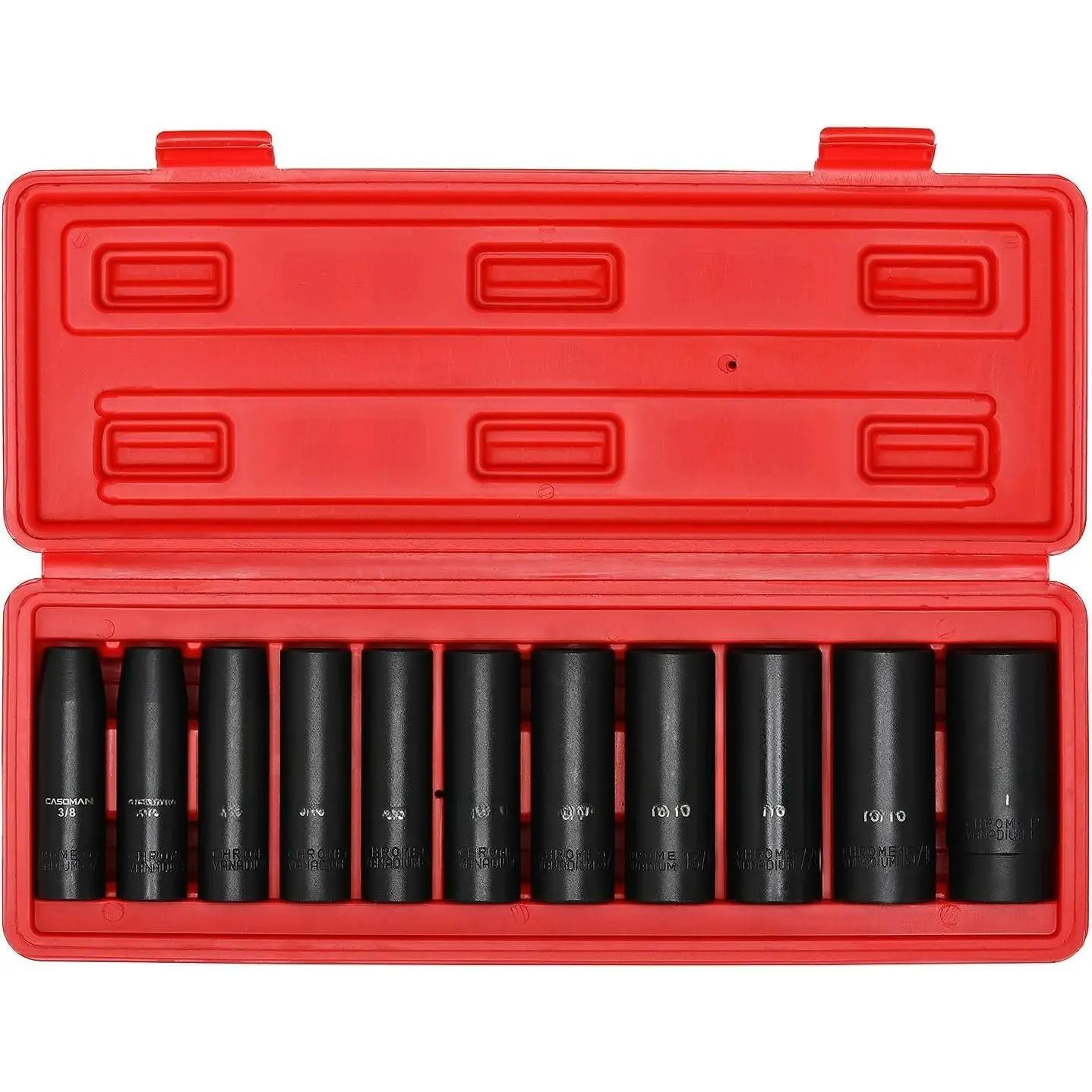 11 count 1/2-Inch Drive Deep  Socket Set, SAE, 6-Point, 3/8-Inch to 1-Inch