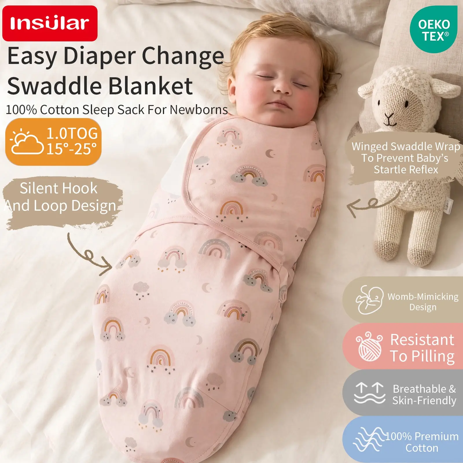Four-Season Quiet Magic Tape Baby Swaddling Blanket, Newborn Anti-Jump Sleep Bag, Full Cotton Infant Wrap, Unisex Bedding Type