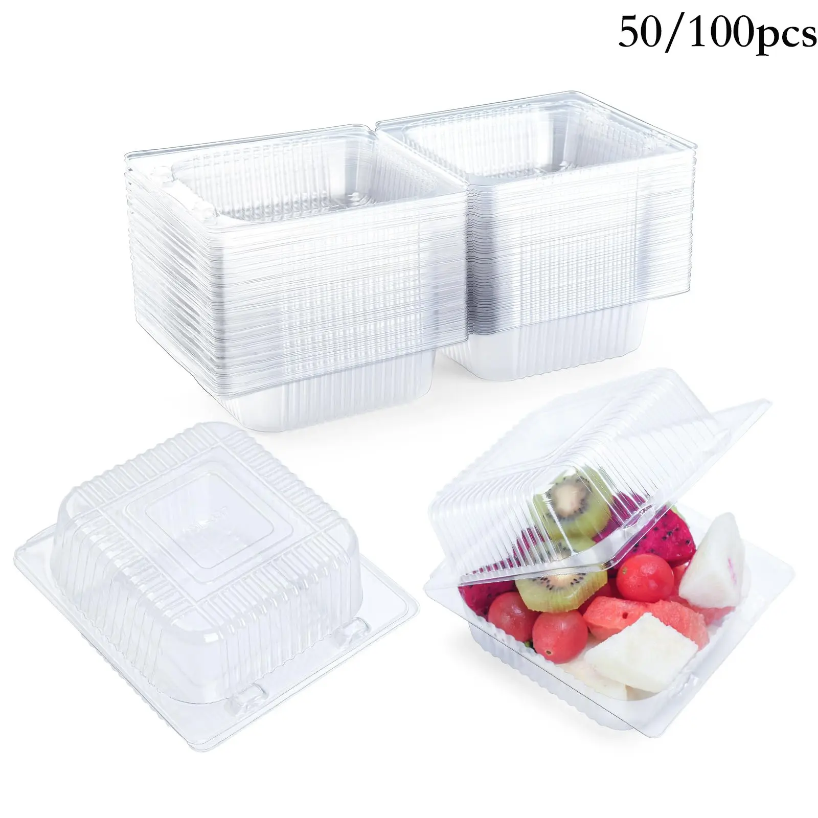50/100 Pieces Thick Transparent Plastic Food Box with Lid, Disposable Sandwich Box, Flip Cover, Ideal for Cakes, Desserts, Hamburgers, Salads, Fruits, Takeout