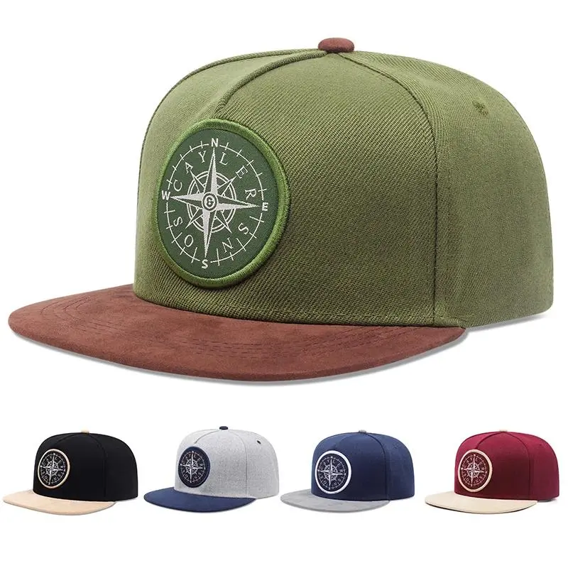 Compass Flat Edge Hat Men's Retro Street Hip Hop Hat Women's Decorative Color blocked Baseball Hat Sunshade Hat