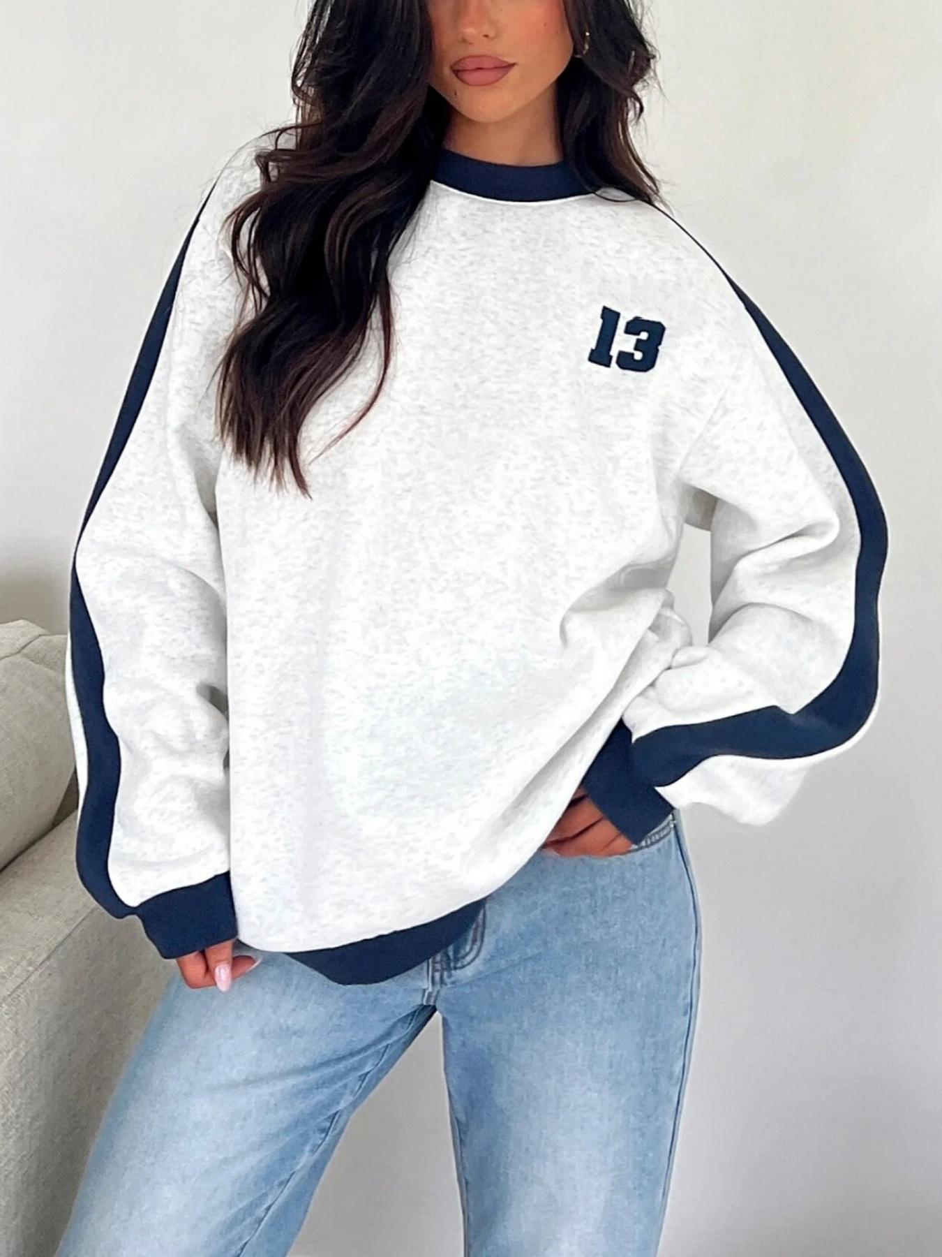 Women's Figure Print Crew Neck Loose Knit Sweatshirt, Casual Style Long Sleeve Pullover for Spring & Fall, Women's Fashion Daily Wear Top, Womenswear