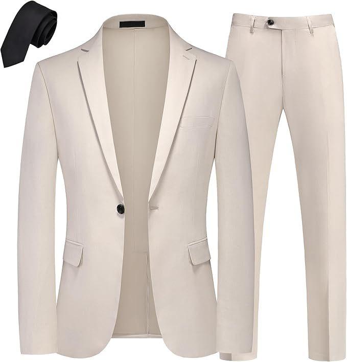 Men's Casual Linen Blend Blazer  Slim Fit Notch Lapel One-Button Jacket With Center Vent For Everyday Wear