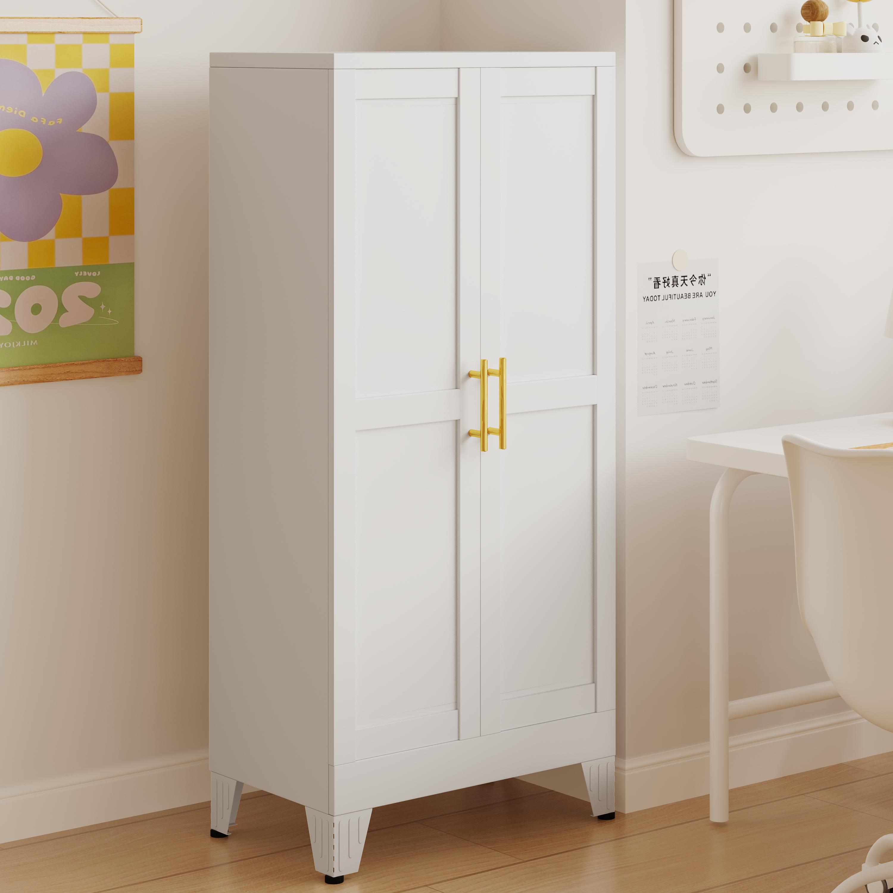 Metal Kitchen Pantry Cabinet,47.24“ Tall Storage Cabinet with 2 Doors, Cupboard with 8 Hanging Shelves and Adjustable Shelves for Kitchen, Dining Room mothersdaygift White Aesthetic