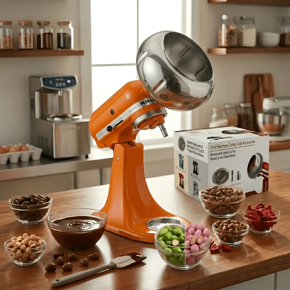 Rotational Snack Coating Drum for Tilt-Head Stand Mixer, Chocolate Covered Nut And Fruit Coater, Stainless Steel Tumble Attachment for Home Candy Making, Aesthetic Kitchen Baking Accessory for Sweet Treats, Durable And Easy-Clean Design