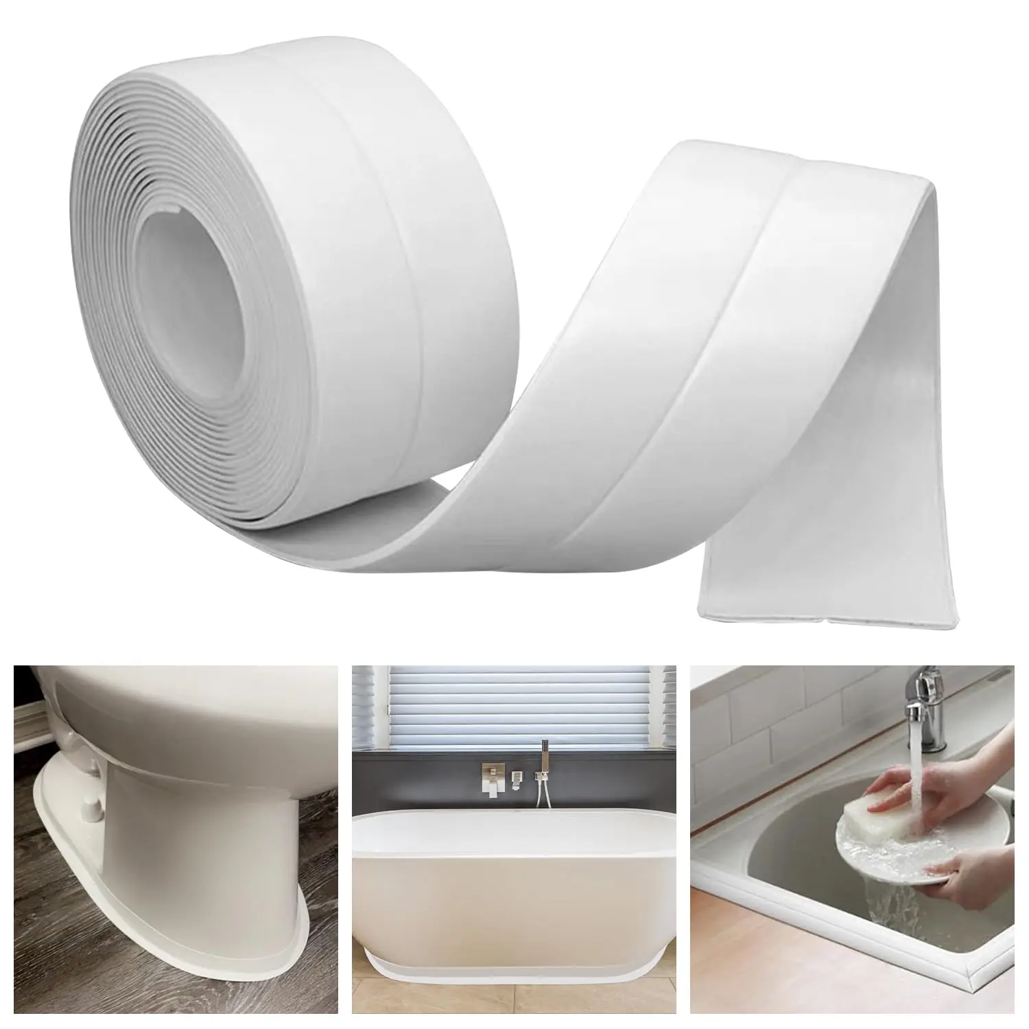Caulk Tape Bath & Kitchen Self Adhesive Caulking Tape , Toilet Caulk Strip Bathtub Sealing Strip Shower Bathroom Tape Sealant, Traditional Caulking  (White, 1.5" x10.5Ft)