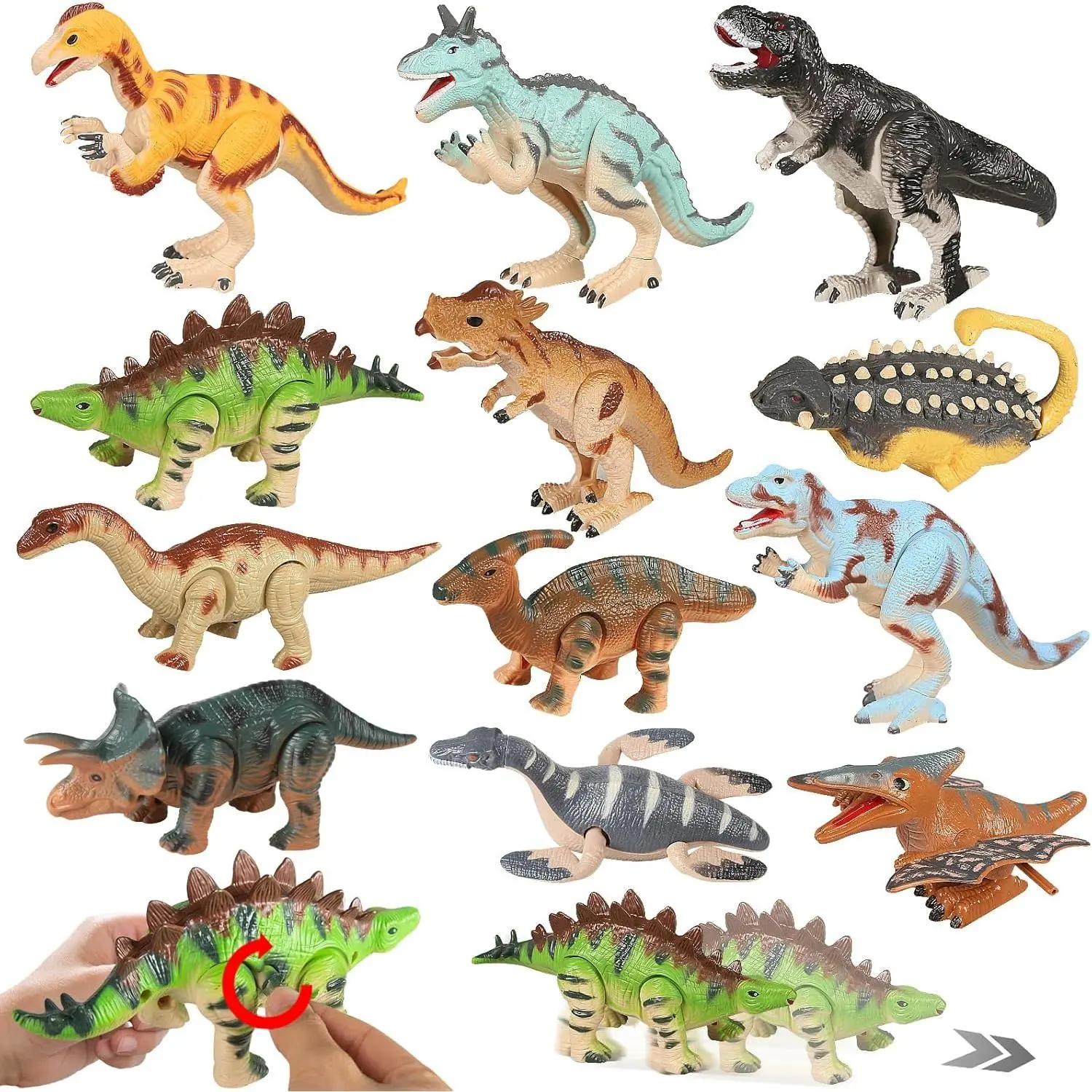 12 PCS Wind Up Dinosaur Toys for Kids Ages 3 4 5 6 7 8, Bulk Windup Dinosaur Walking Swimming Jumping Flipping Clockwork Toys Stocking Stuffers for Kids Party Favors, Xmas Giftsfidget toys