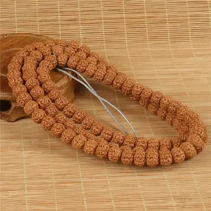 Terracotta Vintage Rudraksha Mala | 114 Pcs Natural Rudraksha Beads, Meditation Prayer Beads, Unisex Wrap Bracelet & Long Necklace