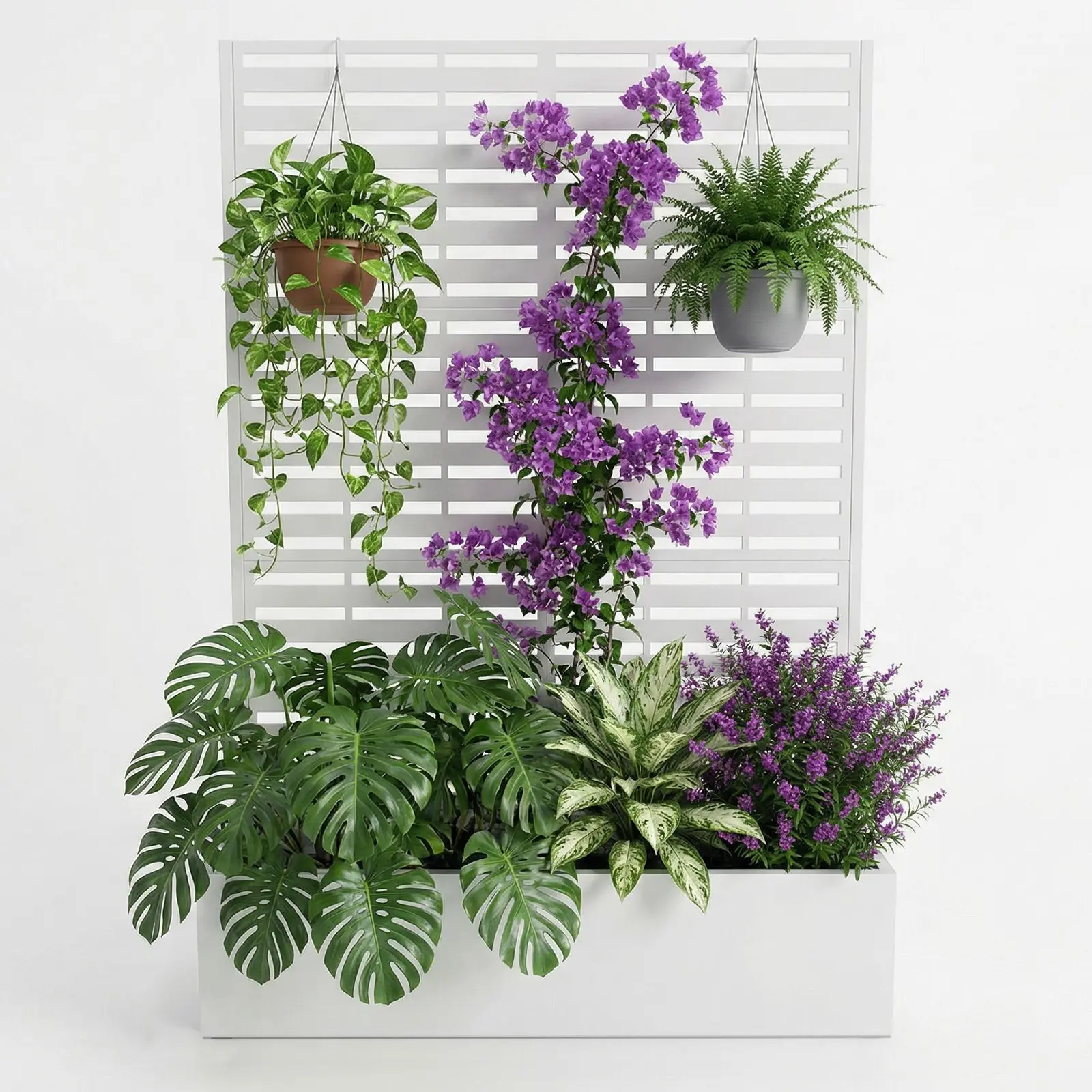 Garvee Galvanized Metal Raised Garden Bed Planter Box with Trellis Privacy Screen, Wheels, Drainage Holes, for Climbing Vines Vegetables Flowers, Patio/Balcony 72*47*16in