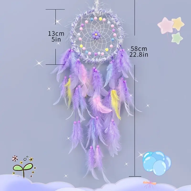 1 girly dreamcatcher ornament, a creative home decor hanging piece woven from faux feathers and colorful beads, a vibrant home decor item