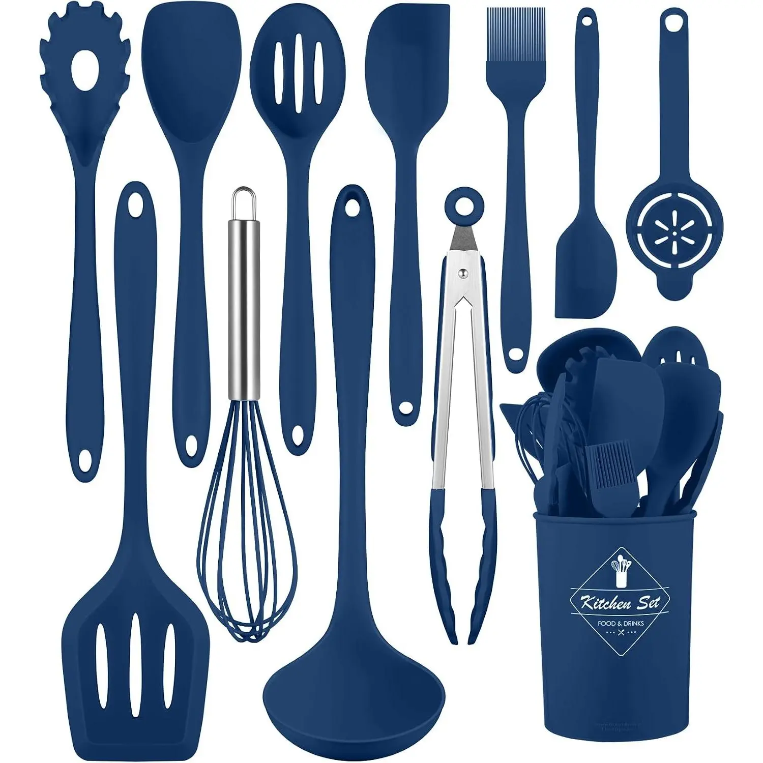 Blue Kitchen Utensils Set-12 Pieces  Cooking Utensils Set | Dishwasher Safe 392°F Heat Resistant Spatula Set Kitchen Utensil Set for Nonstick Cookware, Kitchen Tools with Holder