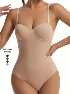 Women Push Up Bust Support Shaping Bodysuit, Hourglass Compression Body Shaper, Casual Regular Length Romper, Organic Textile, Shapewear, All Seasons