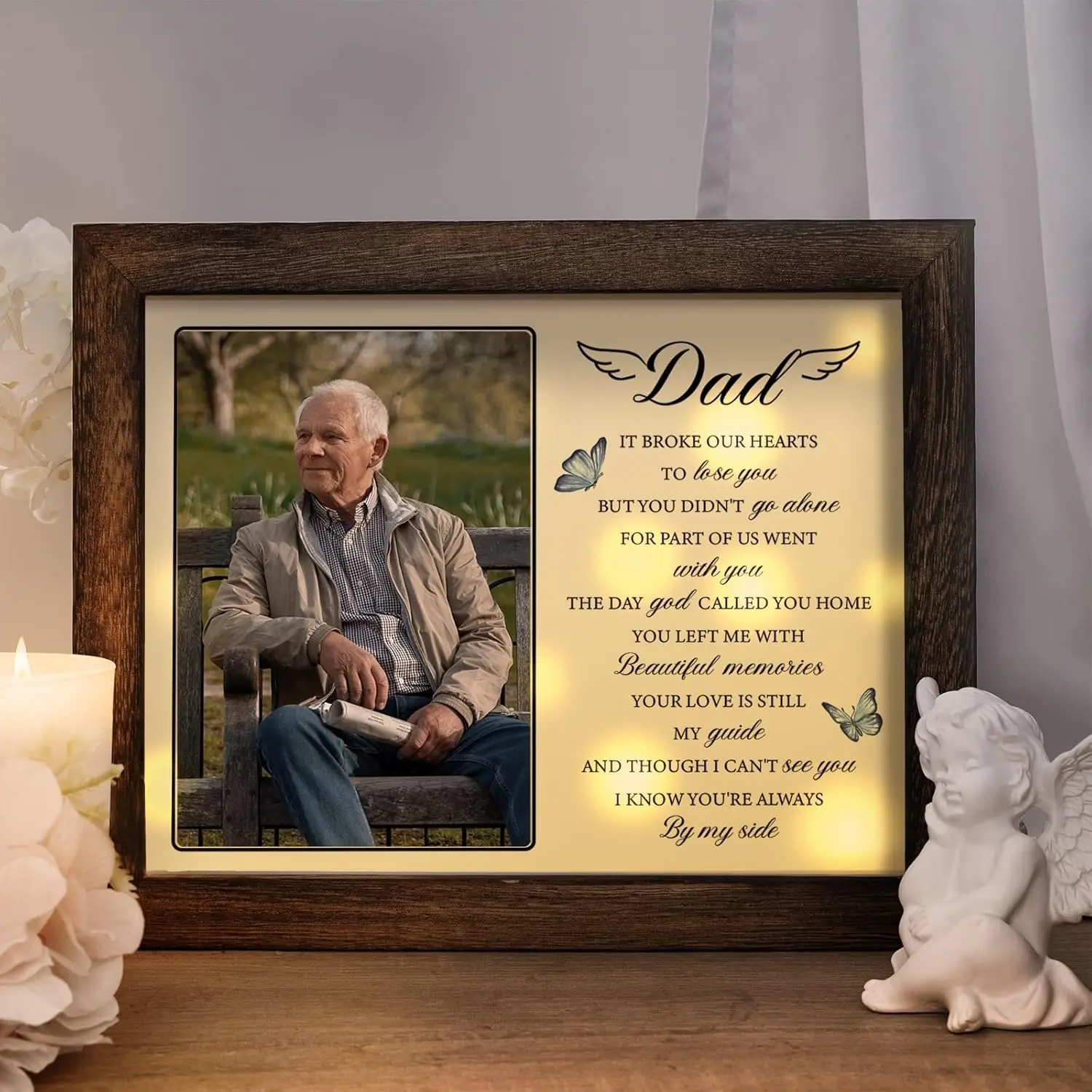 Memorial Sympathy Shadow Box Picture Frame Home Decor - Bereavement Condolence Gift for Loss of Dad, Fits 4x6 in Photo