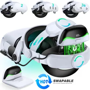 BEBONCOOL Quest 2/3 VR Head Strap with 6700mAh × 2 Magnetic Batteries – 4‑Way Adjustable Dial, 45° Flip‑Up, Memory Foam, TPU Cradle & Charging Dock