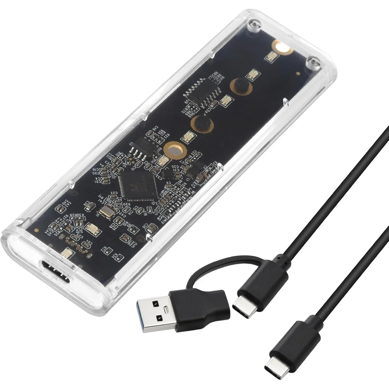 Transparent M.2 NVMe SSD Enclosure with Colorful LED Lights, 10Gbps M2 SSD Enclosure Tool-Free NVMe to USB Adapter External Enclosure for M-Key SSD 2230 2242 2260 2280 Sizes Support UASP Trim
