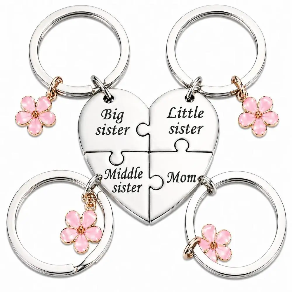 4‑Piece Family Matching Keychain Set 55mm, Mom, Big, Middle & Little Sister Keychains, Sentimental Gift for Mom Holiday Gifting