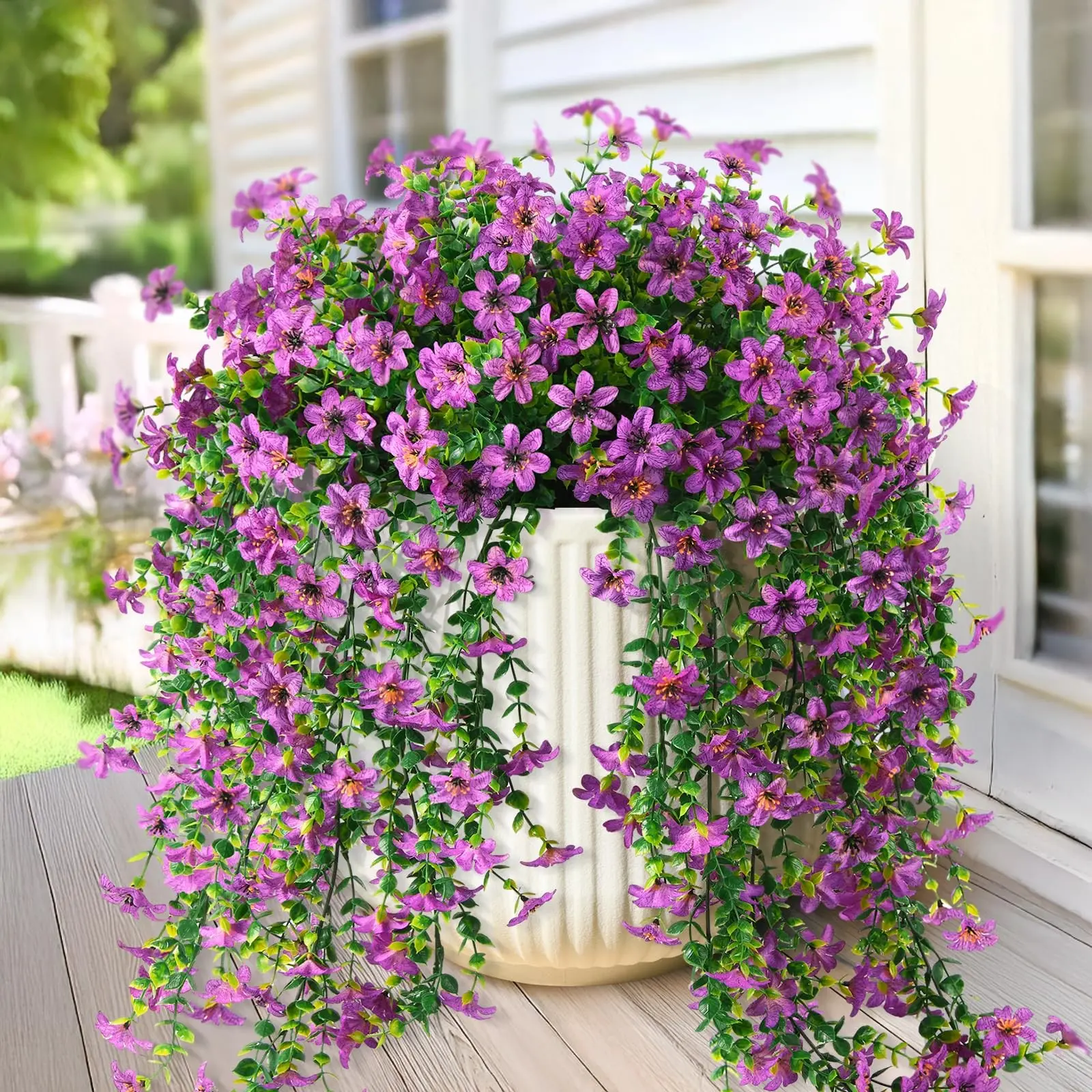 2 Pcs Artificial Hanging Basket Flowers, UV Resistant Fake Plants, Outdoor Decor for Porch Balcony Garden, Model 02