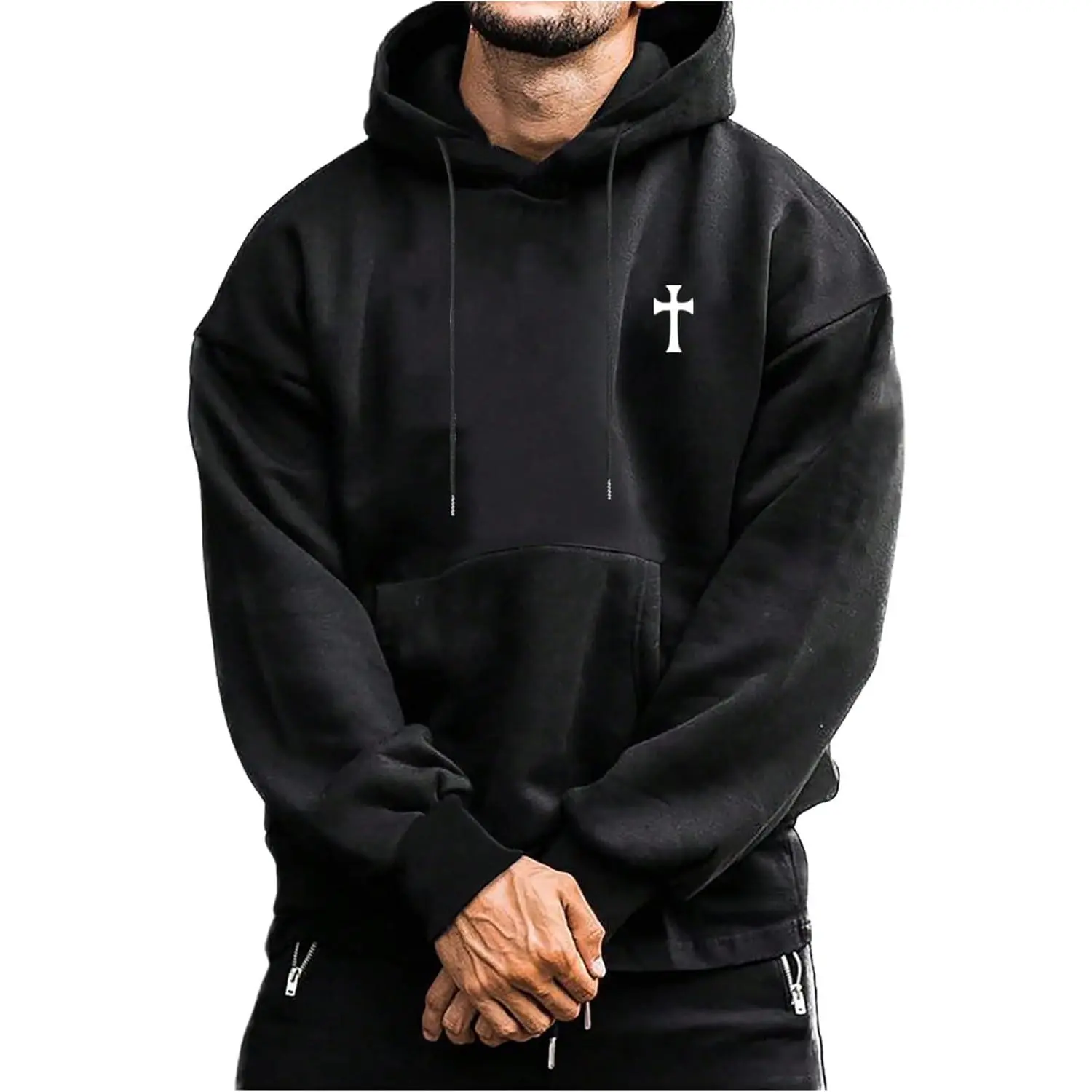 Hoodies for Men Graphic Print Drawstring Drop Shoulder Long Sleeve Sweatshirt Pullover Tops