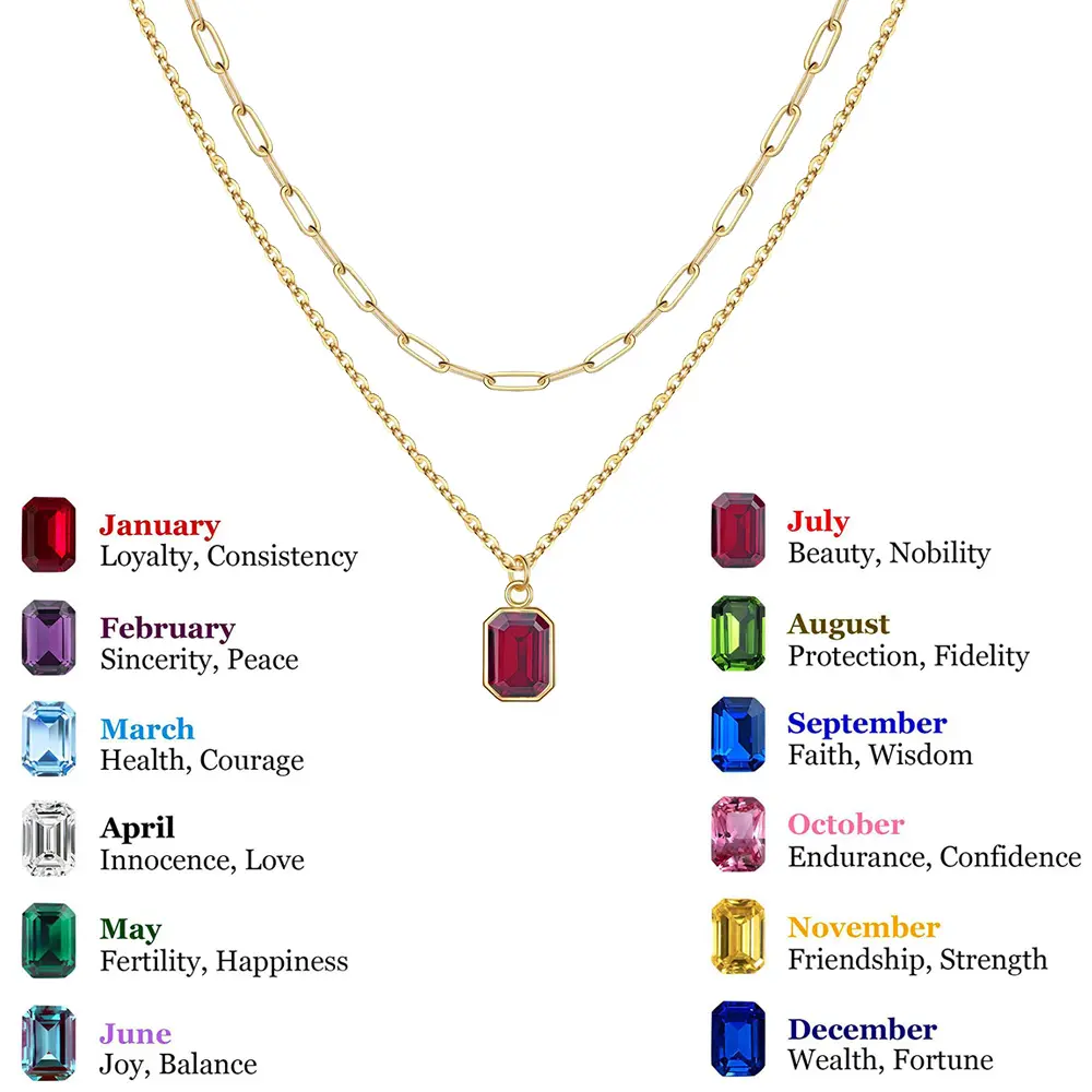2Pcs Dainty Golden Charm Necklaces Set for Women Non Tarnish, Trendy Blue Green Cubic Zirconia Emerald Pendant Birthstone Waterproof Necklaces Birthday Daily Vacations, Party Wear, Jewelry, Holiday Gift