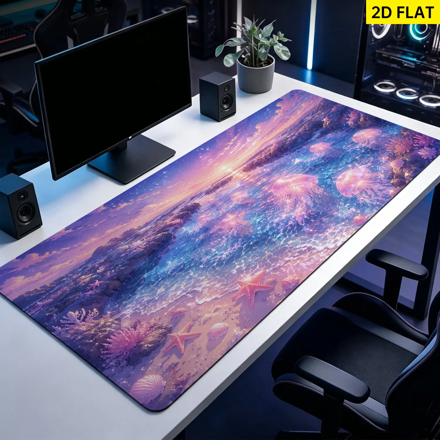Extra Large aesthetic dreamy jellyfish sunset ocean Mouse Pad,Non Slip Rubber Pad,Desktop Decoration Drotection Pad,Washable,Lock Edge Multi Size,Premium Multipurpose Mousepad For Office,Study Room,Gift for Family and Friends