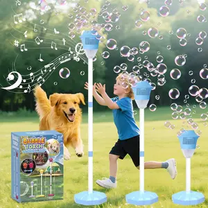 Bubble Torch Garden Lamp, Rechargeable Adjustable Bubble Machine with Lights & Music, Auto Vertical Bubble Machine for Wedding Gift