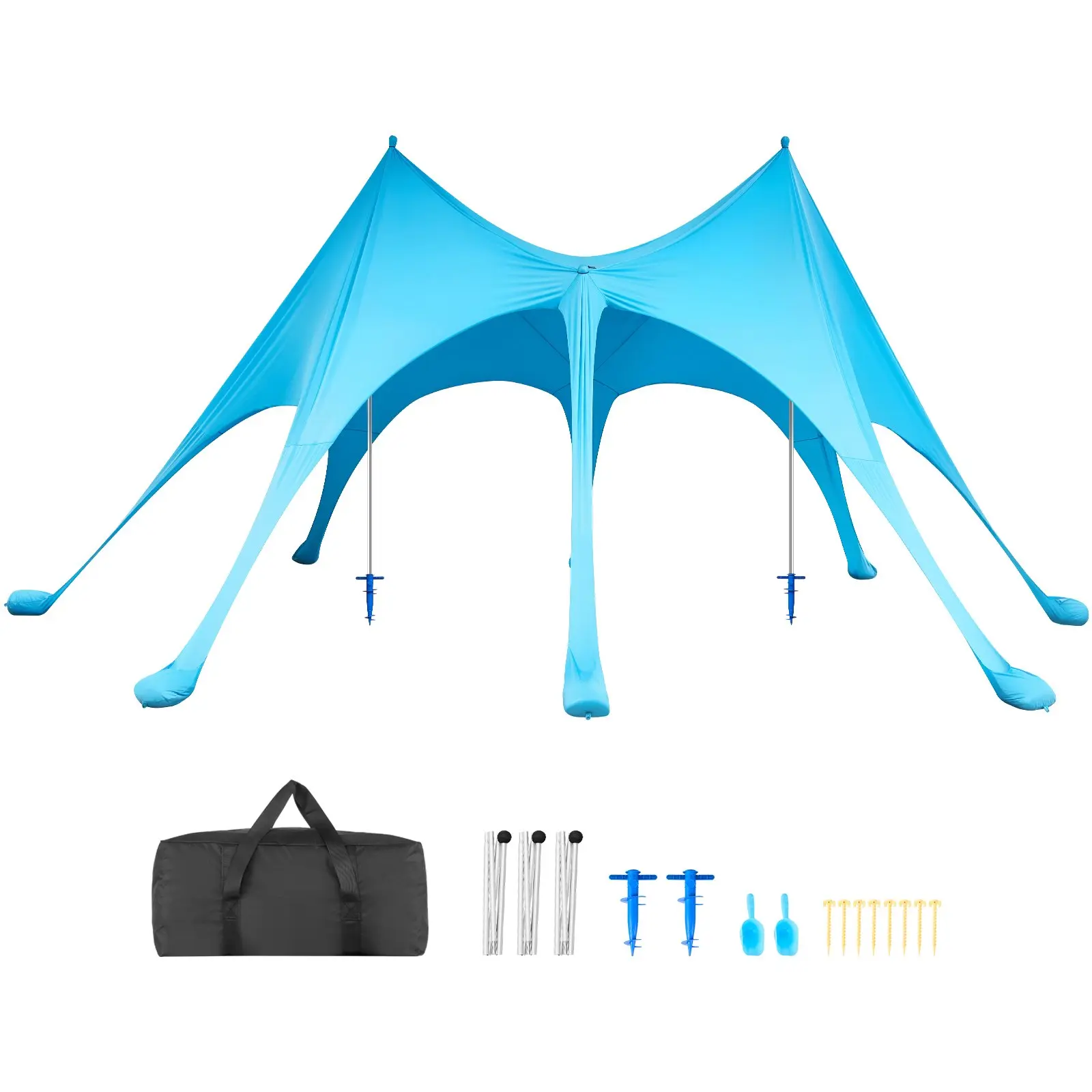 VEVOR Beach Tent Sun Shelter, UPF50+ Sun Protection, 9.2 ft Tall, 20 x 13 ft, Easy Pop Up Beach Canopy with Sandbags, Stability Poles, Sand Shovels, Portable Shade for Family Outings, Camping, Fishin