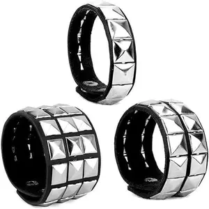 3 Pcs Studded Bracelet Punk Bracelet with Silver Studs and Black Leather for Men and Women 80s Goth Rock Wristband Cuff Bangle Unisex Party Accessories