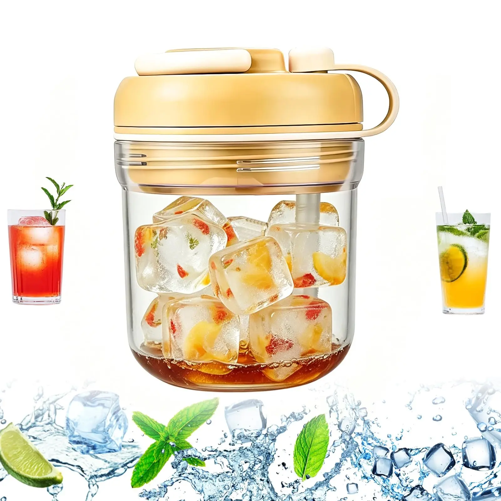 2-In-1 Ice Cube Tray and Water Cup, Multi-Functional Breakfast Cup, Kitchen Ice Maker, Portable Travel Straw Cup, Home Storage Cup, Drinkware