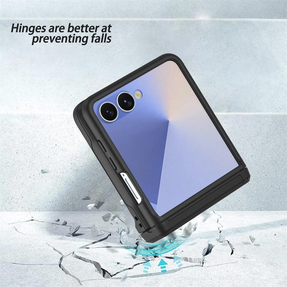 Hard Cover For Samsung Galaxy Z Flip 7 fe 6 5 Flip7 Flip6 Flip5 5G Phone Case with Card Kickstand Hinge Protection
