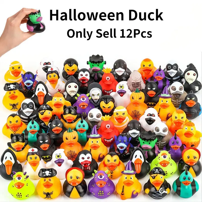 12Pcs Cute Fun Festive Relax  Halloween Duck ,Soft Rubber Ducks, Holiday Decor ,Floating Bath Gift, Random 12 Styles , Rubber Ducks in Bulk,stocking gifts,   Car Duck , Pool, Party Favors, Birthday Gifts, Classroom Incentives,  Perfect Gift for Kids & Fri