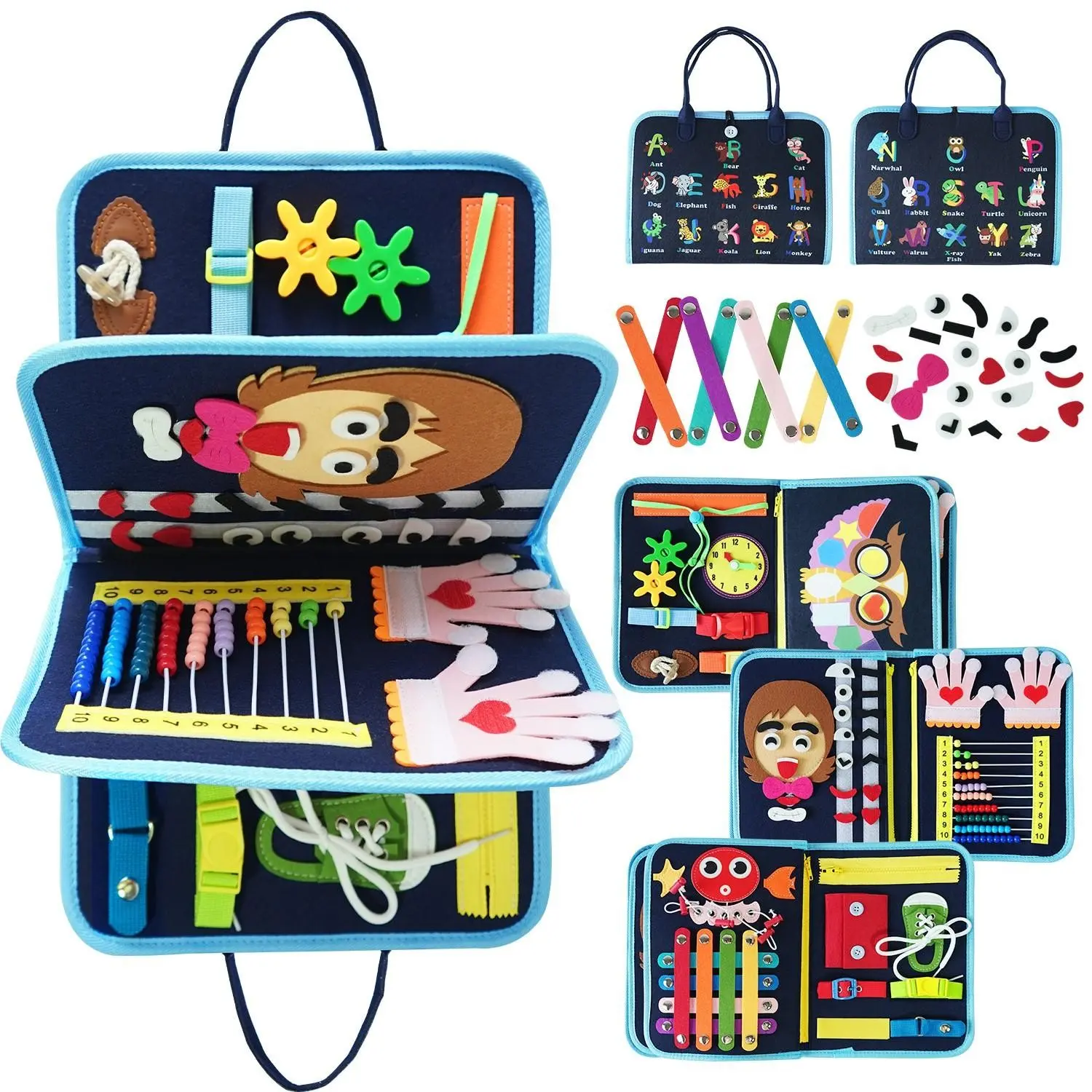 Montessori Felt Busy Board for Kids Aged 3+, Preschool Learning Materials, Sensory Activity Book, Learn Letters, Counting, Fine Motor Skills, Portable Quiet Book
