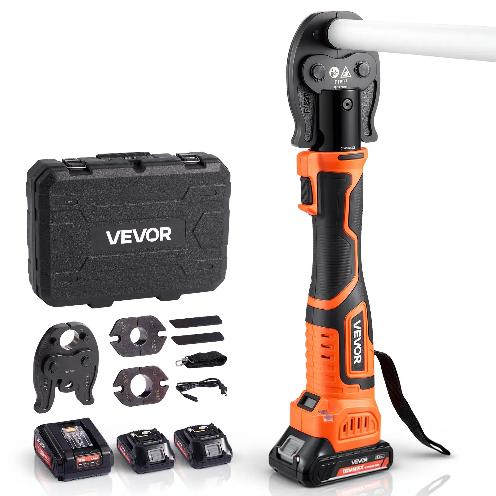 【DealsForYouDays】VEVOR Cordless Mini Press Tool, 18V Electric Pipe Crimping Tool for 1/2", 3/4", 1" PEX Pipe Copper Rings, 24KN PEX Press Tool with 2pcs Battery, Fast Charger & Carrying Case - Meet ASTM F1807 Standar
