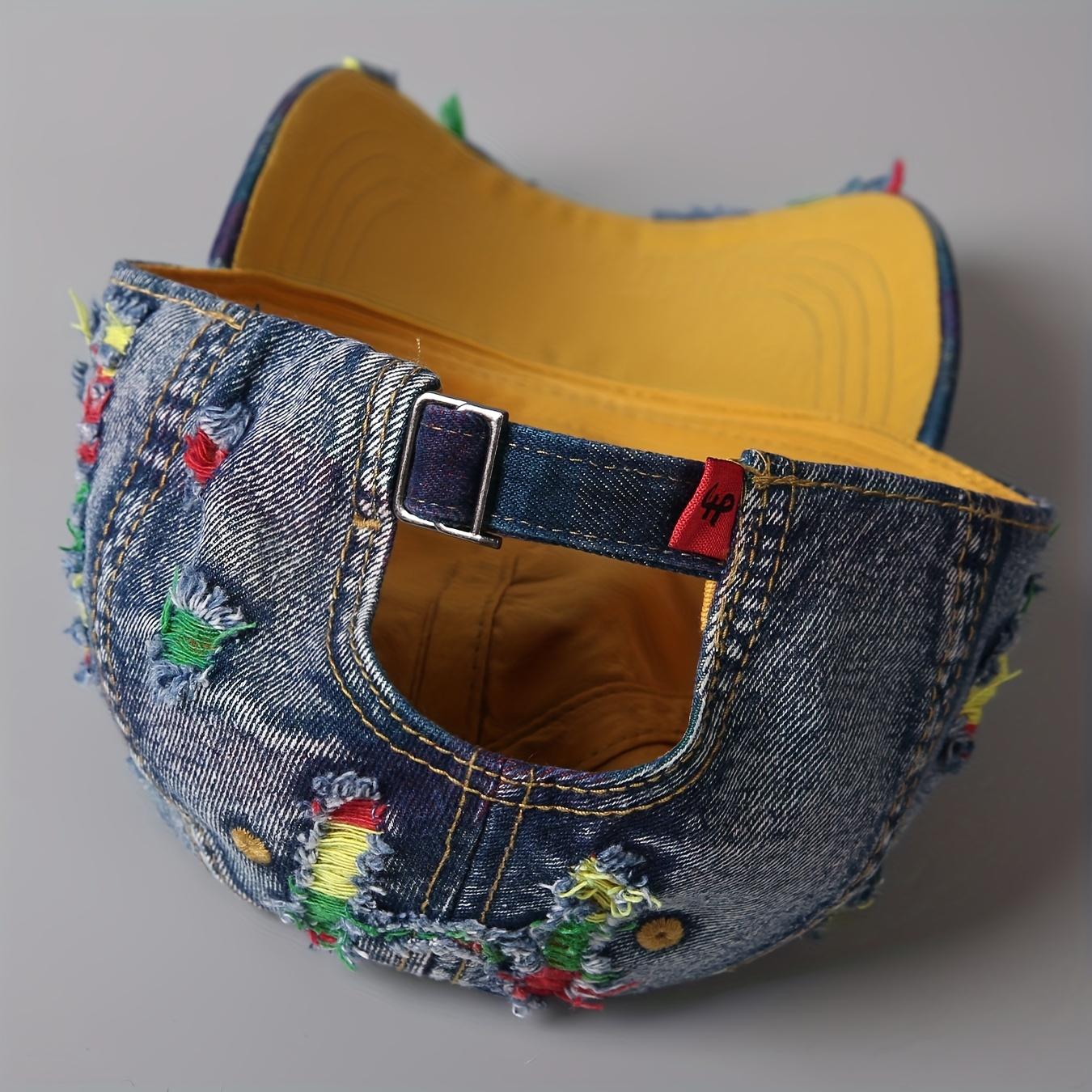 [Vintage Denim Baseball Cap] Vintage Distressed Denim Baseball Cap |       Washed & Frayed Brim, Adjustable Snapback Closure, Lightweight Unisex Streetwear Hat for Men & Women, Casual & Parties