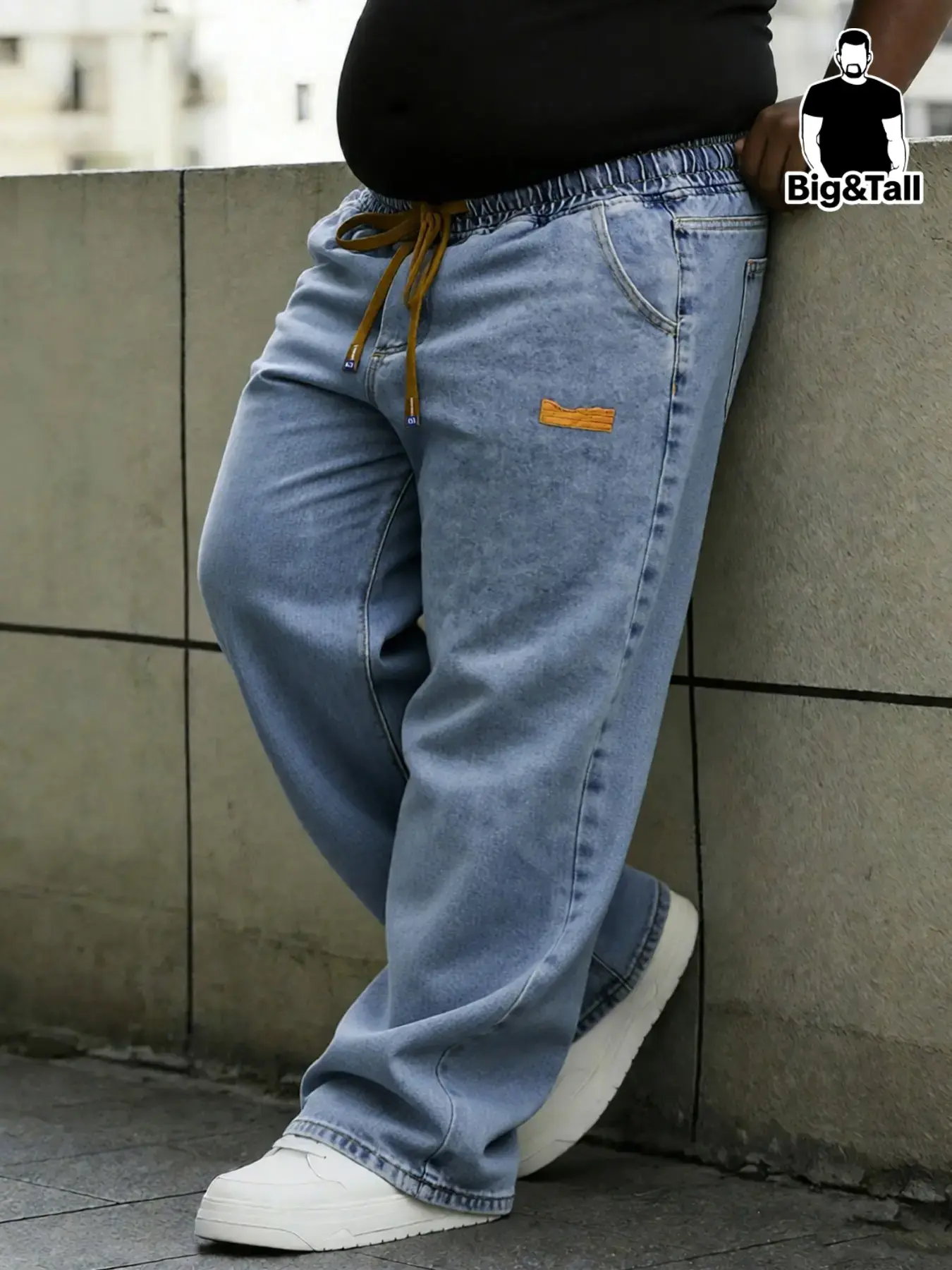 Men's Plus Size Loose Casual Jeans with Pockets, Drawstring Elastic Waist Streetwear, Available in 2XL to 6XL