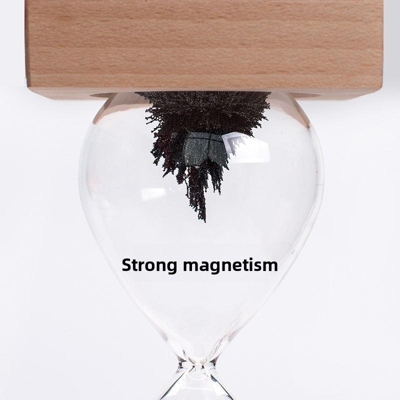 Magnetic Hourglass with Wooden Base - Mesmerizing Iron Filings Sand Timer, Cool Desk Decor Fidget Toy for Office, Unique Stress Relief Gift for Men Women Kids