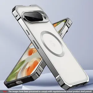 Transparent Metal Frame Wireless Magnetic Charging Shockproof Protective Phone Case, Compatible with Google Pixel 9Pro XL 9 9Pro 8 8Pro, Accessories