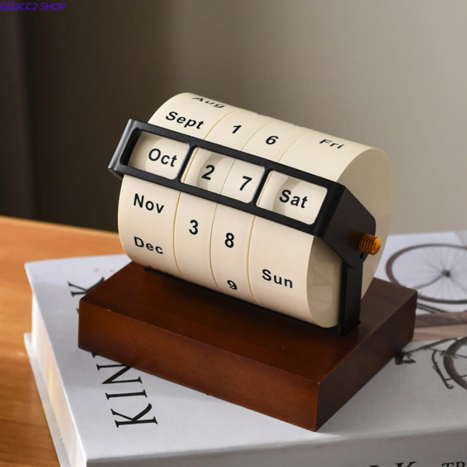 Rotating Perpetual Calendar for Desk, Vintage Desktop Calendar Decor with Classic Design, Office Accessories and Unique Gift for Home or Workspace
