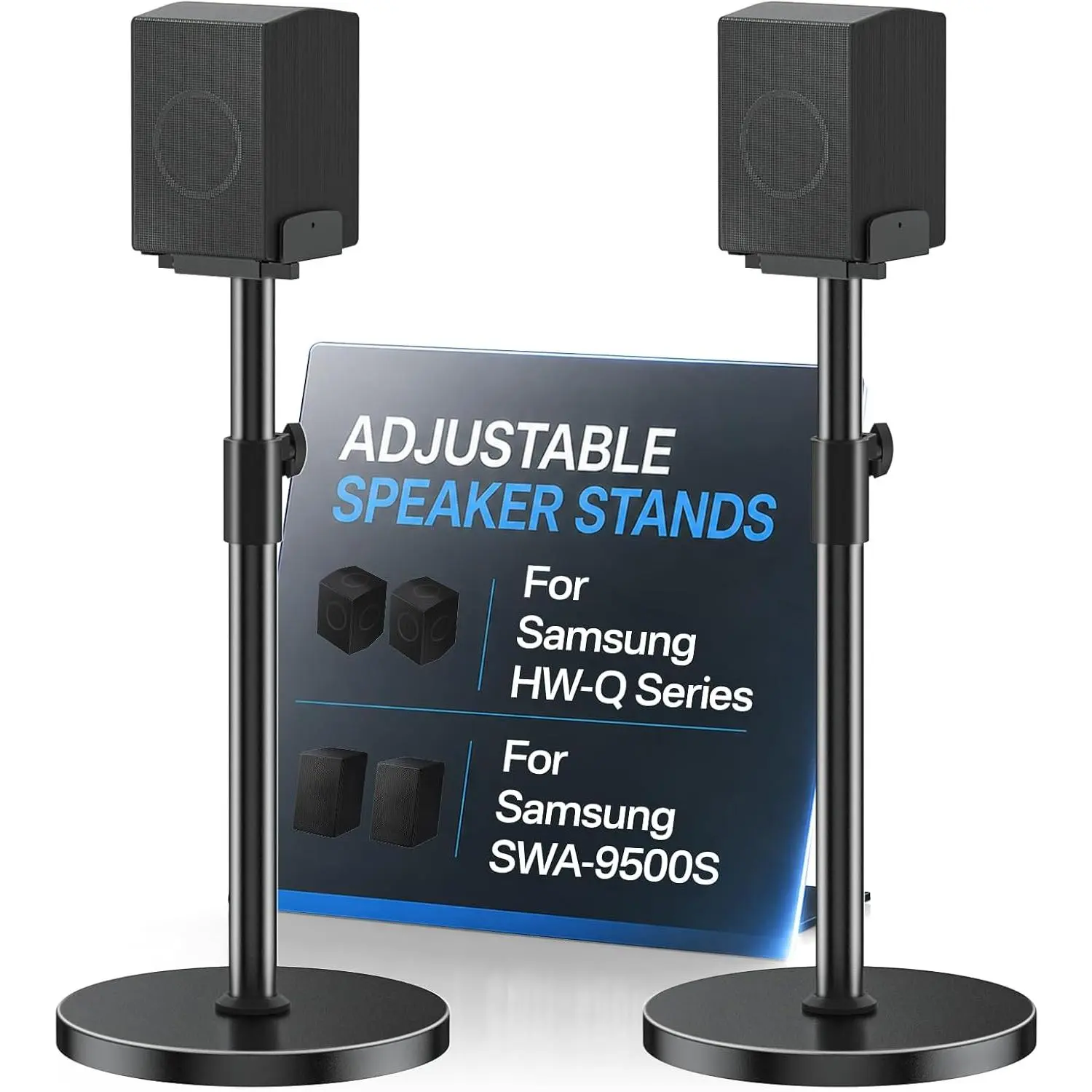 Heavy Duty Speaker Stand Pair for  -Q990H/Q990F/Q930F/Q990D/Q930D/Q990C, Height Extend 29"–37.5" Speakers Stand,  Side Clamp Fits 5"–11"  Rear Speaker Stands, -in  Mgmt