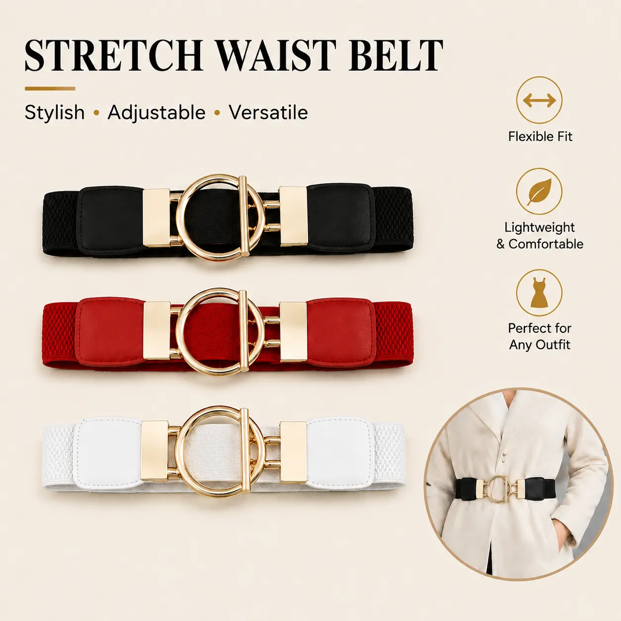 Women's Elegant Minimalist Round Buckle Belt, 1 Counts/set modern buckle belts Trendy Plain Color Belt, Casual Dress Belt, Casual Style Belts, Chic All-match Accessories for Daily & Party Decor, Belt with Buckle-YY0