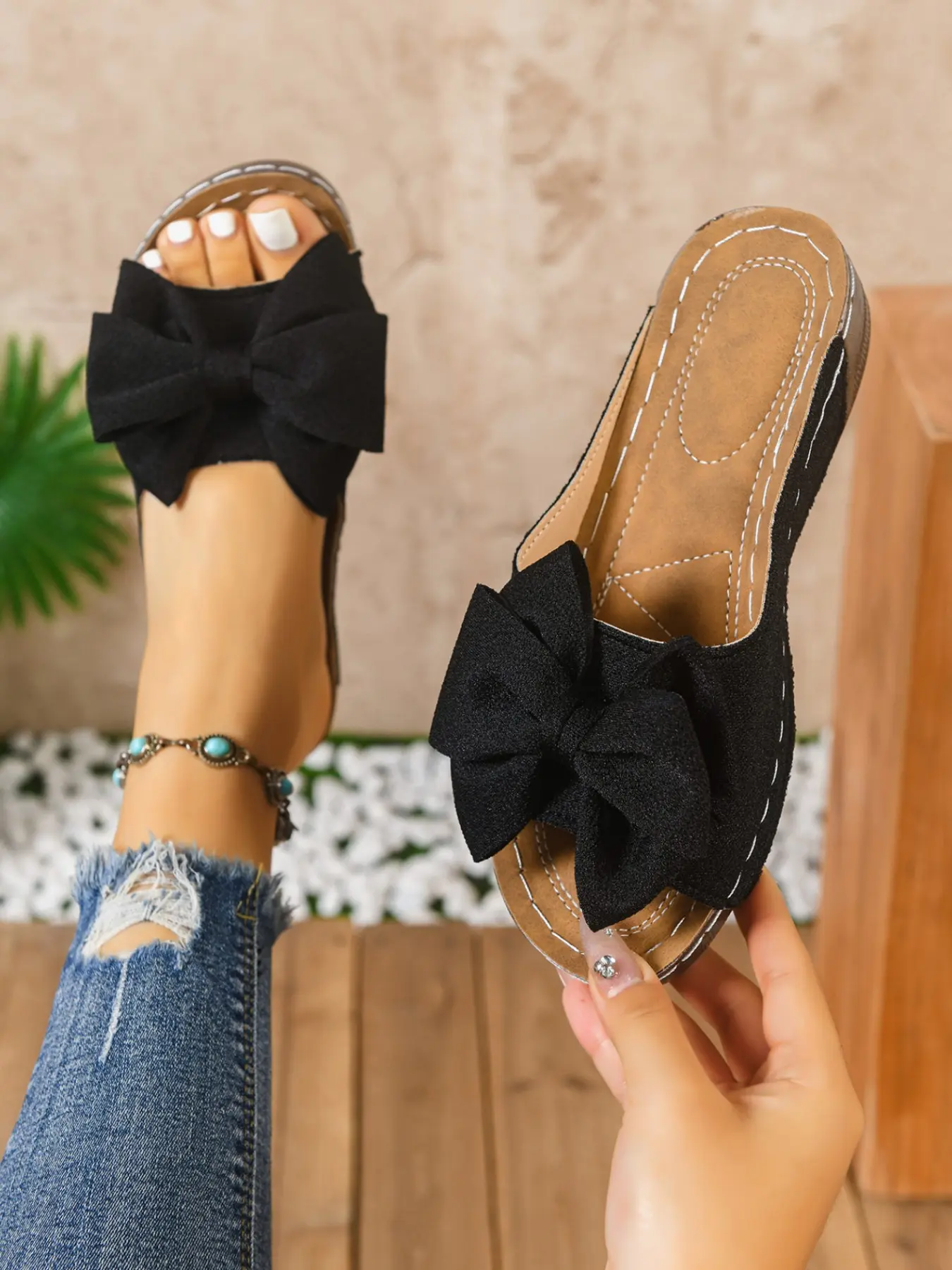 Butterfly Knot Decorative Flat Sandals, Casual Open-Toe Non-Slip Slippers, Ideal for Women's Daily Indoor Outdoor Wear